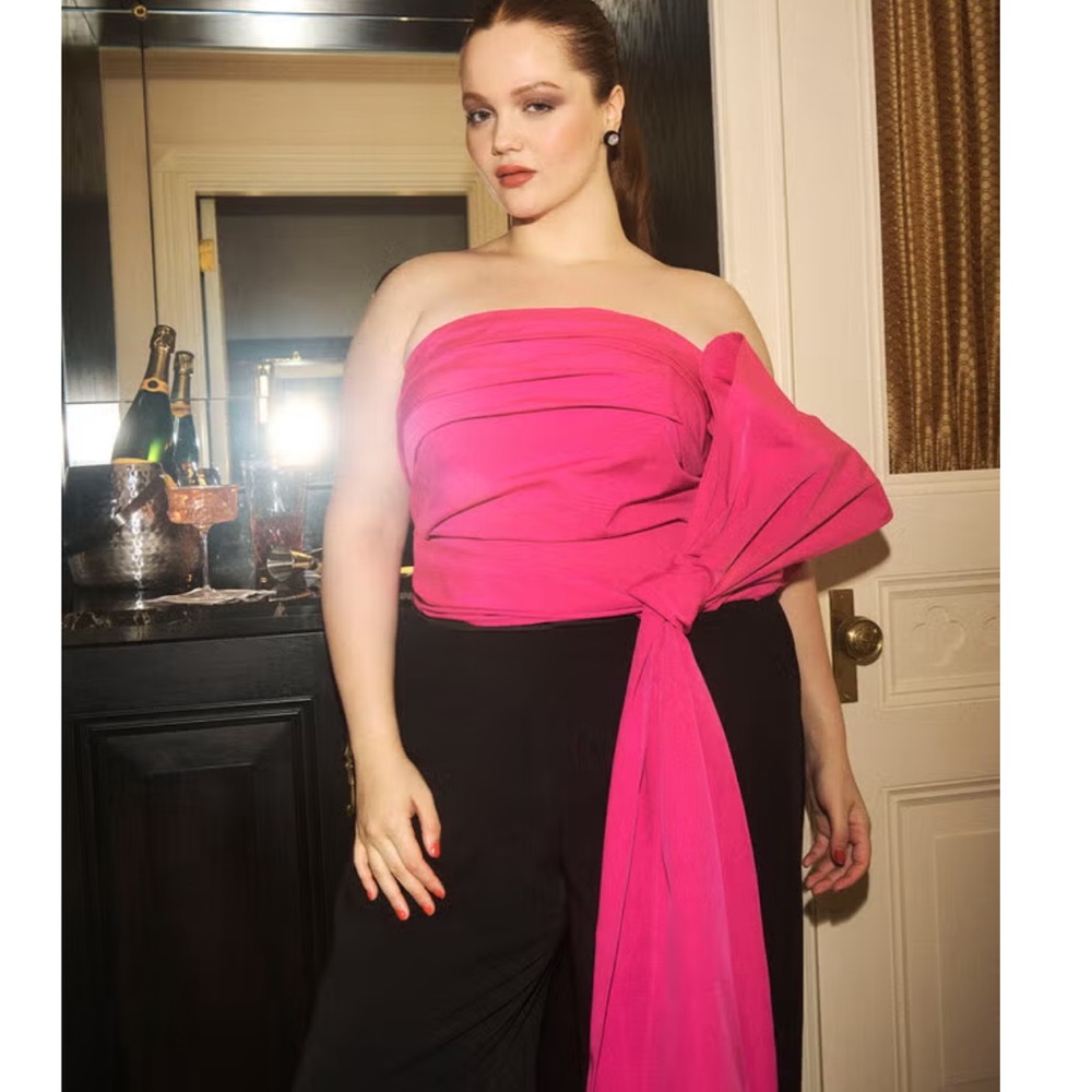 Kate Spade x Eloquii Pleated Tie Detail Vibrant Pink Top Size 18 NWT